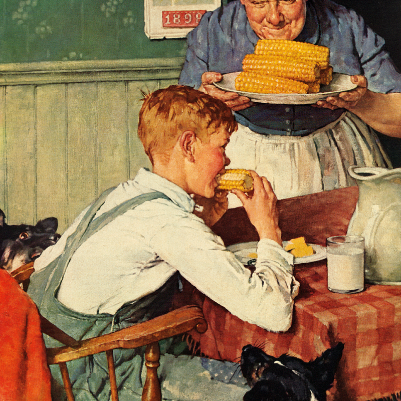 Norman Rockwell Painting of Boy Eating Corn